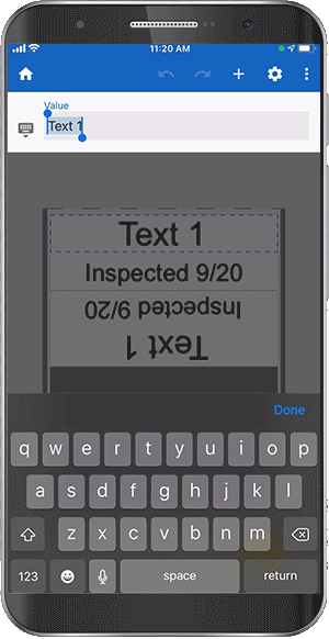 Animert gif som viser import av en regnearkfil for å lage etiketter i appen.