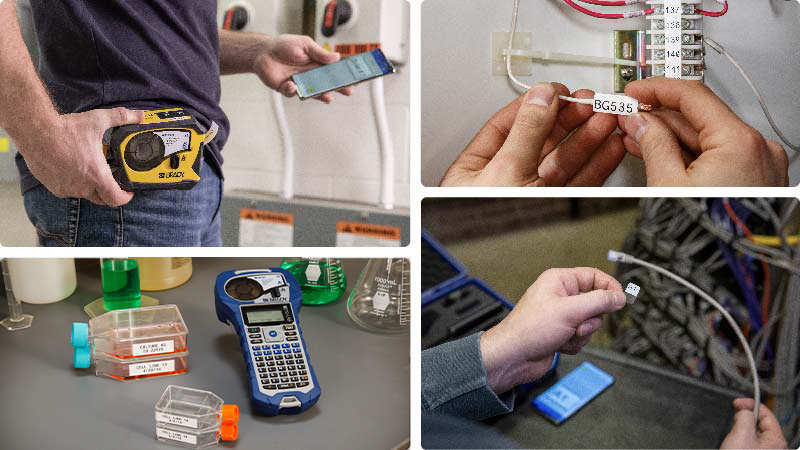 En collage av ulike bruksområder for skriverne M210, M211 og M410.