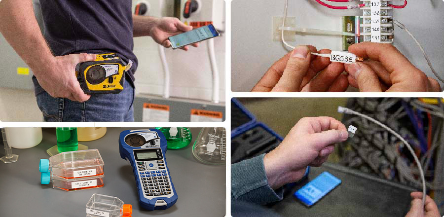 En collage av ulike bruksområder for skriverne M210, M211 og M410.