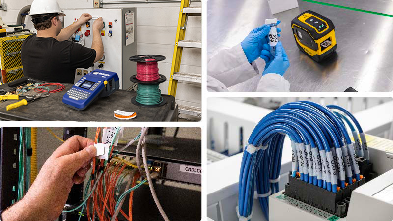 En collage av bruksområder for skriverne M210-LAB og M510.