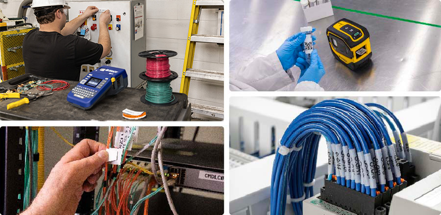 En collage av bruksområder for skriverne M210-LAB og M510.