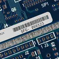 En etikett på et kretskort.