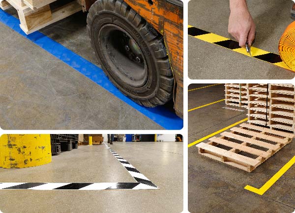 En fotomontasje med ToughStripe Max gulvtape.