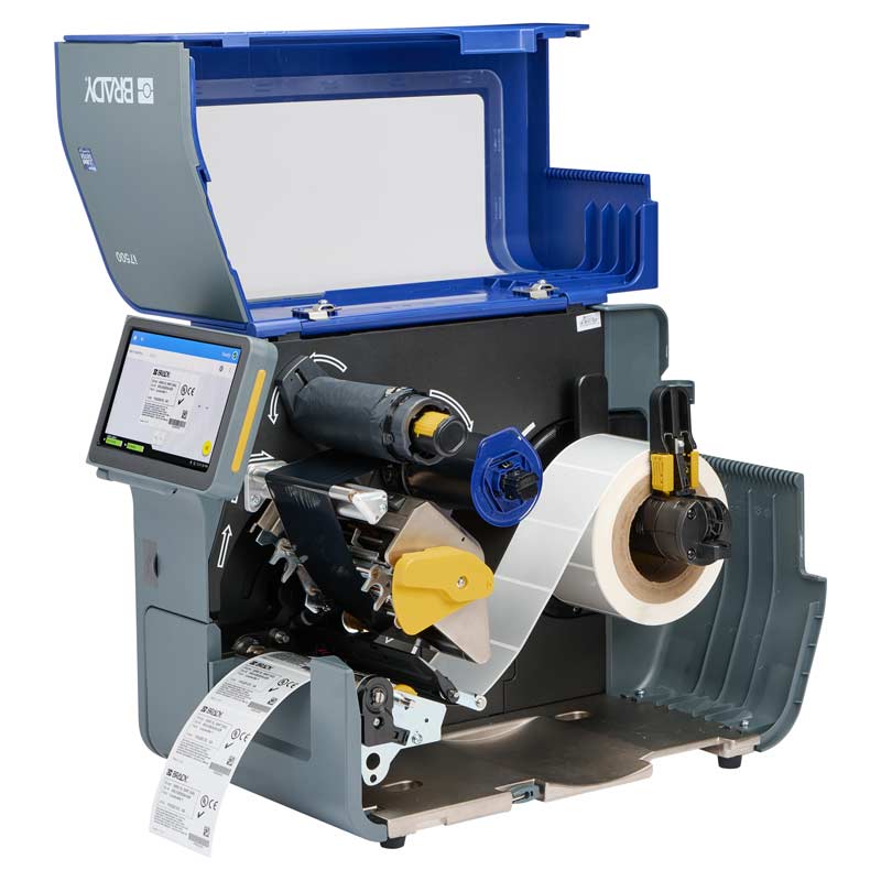 i7500 Brady-skriveren. Luken er åpen for å vise komponentene inni.