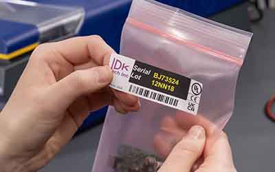 En etikett med strekkode som påføres et produkt.